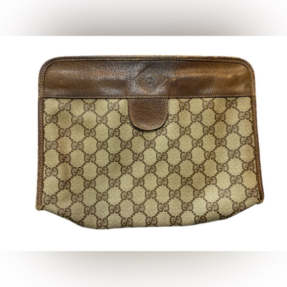 Gucci Brown Monogram Clutch - Picture 1 of 8